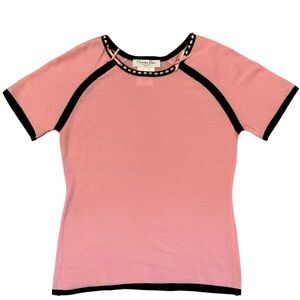 Christian Dior Womens Pink Black Ribbon Wool Cashmere Knit Top US 6, IT 42 FR 38
